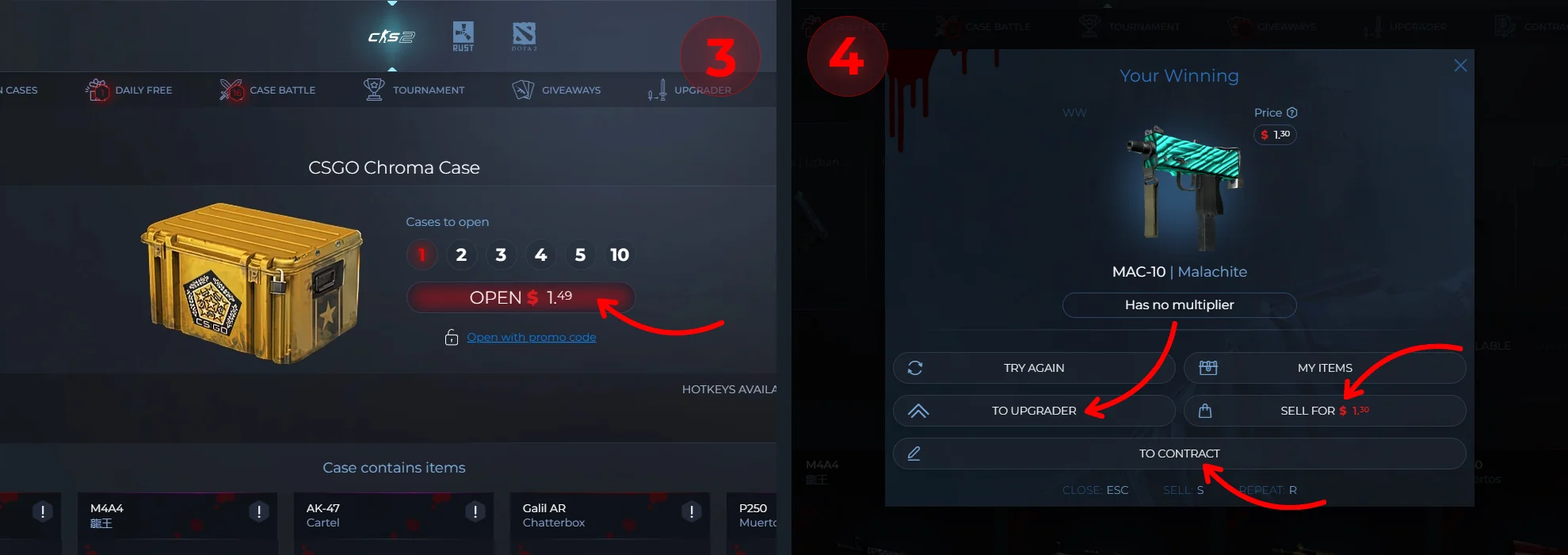 Первое открытие кейса CS2 на BloodyCase